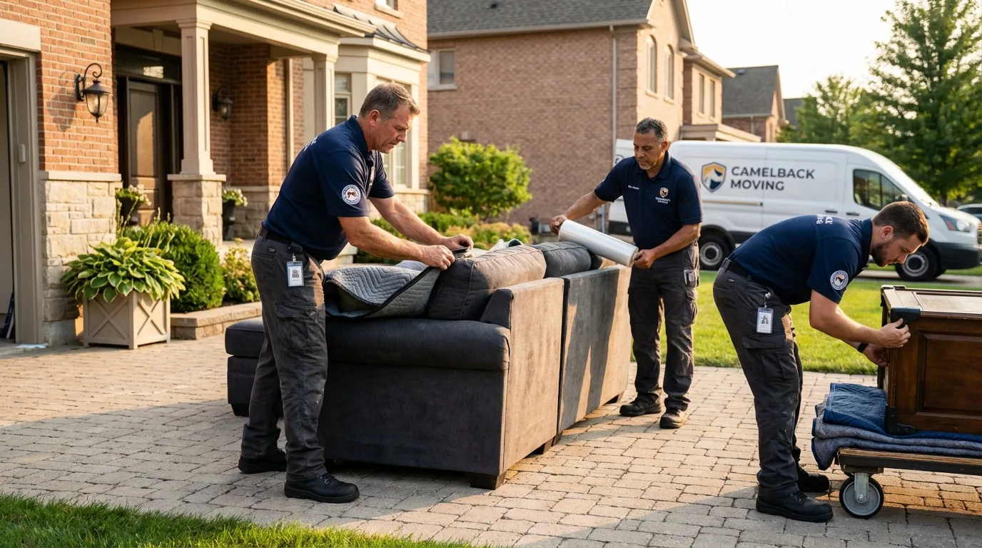 Large estate moving crew wrapping furniture in Afton, OK