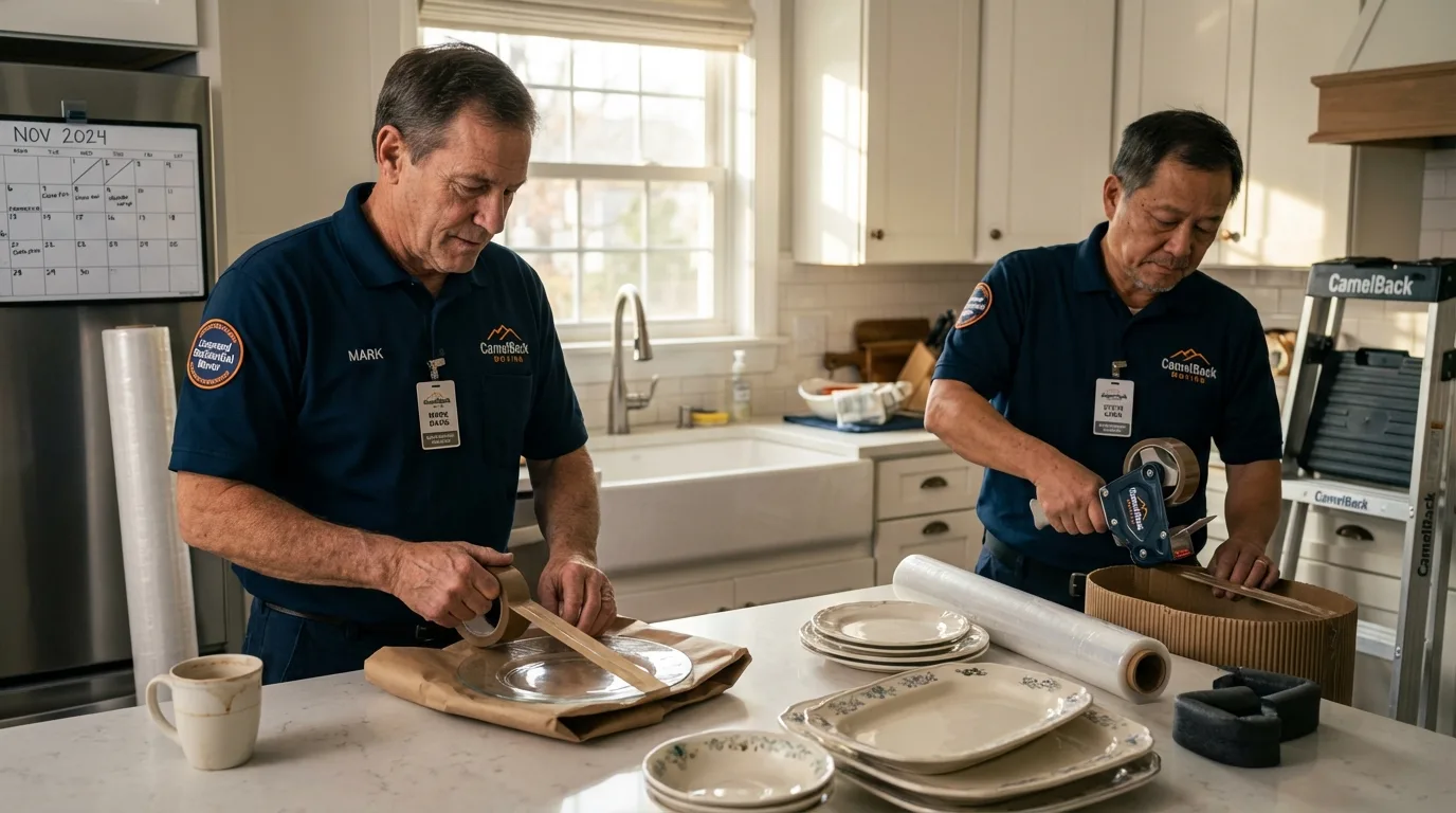 Professional crew packing kitchen dishware in Afton, OK